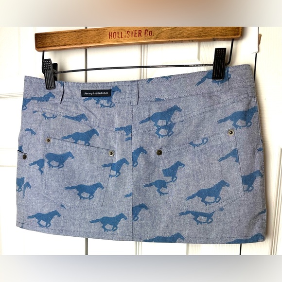 Rare JENNY HELLSTRÖM Berta Mini Skirt Blue Chambray Denim Horse Pattern Designer - Picture 6 of 10